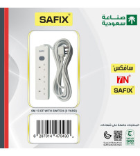 SAFIX SAUDI MADE WHITE EXTENSION CORD 3 SOCKETS, 5 YARD CABLE, WITH SWITCH