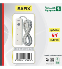 SAFIX SAUDI MADE WHITE EXTENSION CORD 3 SOCKETS, 3 YARD CABLE, WITH SWITCH